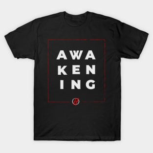 Block Font - White Awakening with Red Frame T-Shirt